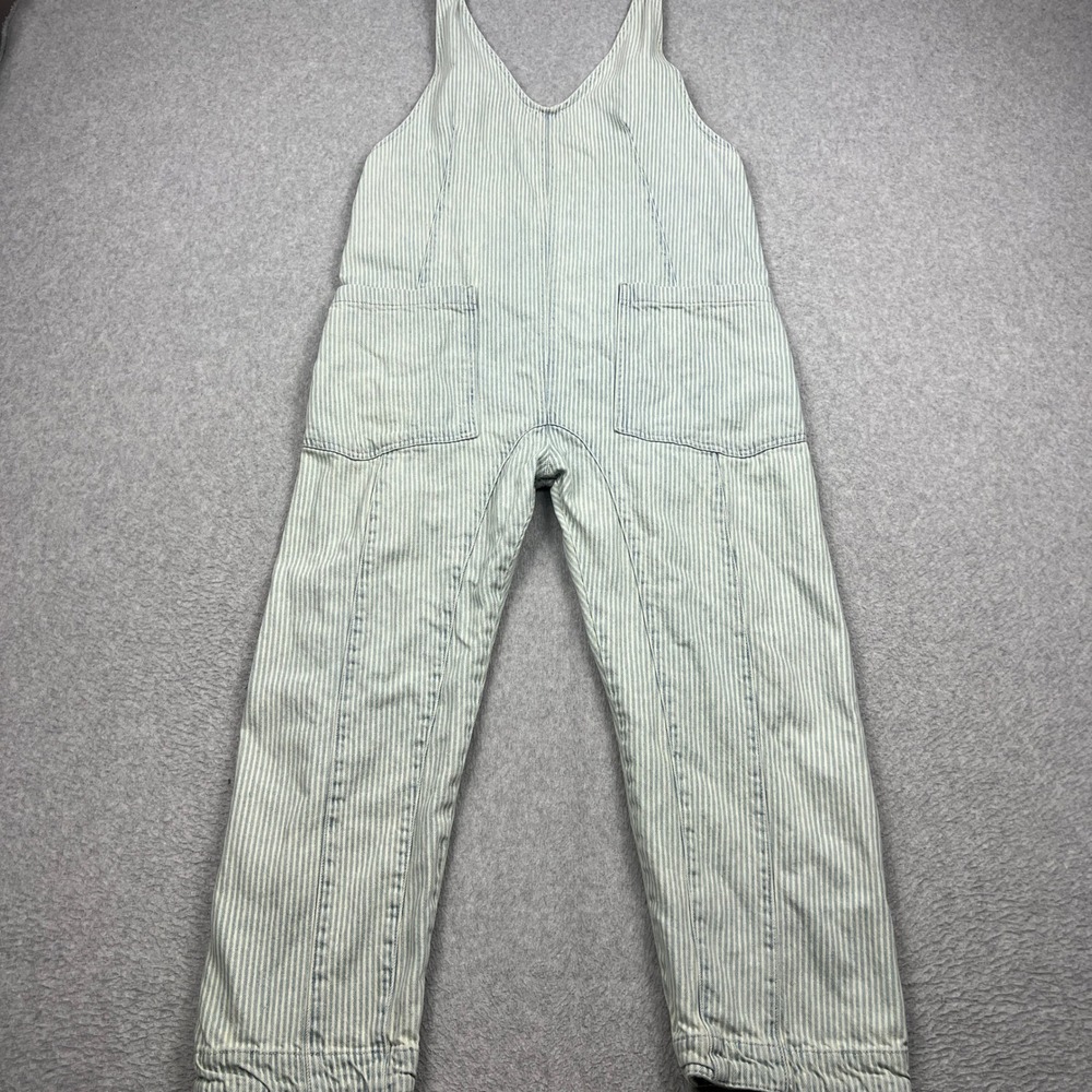 We The Free High Roller Railroad Jumpsuit‎ Womens Small Striped Denim Overalls